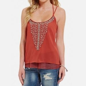 Miss Me NWT Strappy Embroidered Aztec Print Open Back Tank Top Sz Large Festival